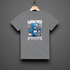 Gray t-shirt with a blue bear graphic and text on a gray background