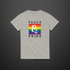 Gray t-shirt with a rainbow flag and 'Peace & Pride' text on a dark gray background