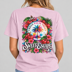 Women's pink t-shirt with large circular back graphic print