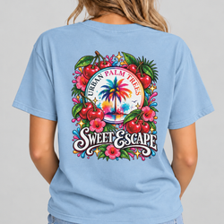Women's light blue t-shirt with large circular back graphic print