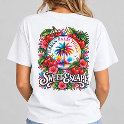 Women's white t-shirt with large circular back graphic print