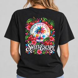 Women's black t-shirt with large circular back graphic print