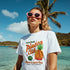 White cotton-blend Pineapple graphic T-shirt for women, short-sleeve crew neck with tropical pineapple print.