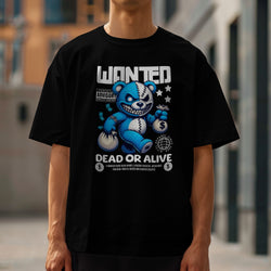 Black Teddy Bear Men's Graphic T-Shirt featuring a blue bear with money bags and the Dead or Alive slogan.