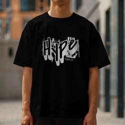 Hype men's graphic T-shirt in black with gray graffiti logo on chest; soft cotton blend, crew neck.