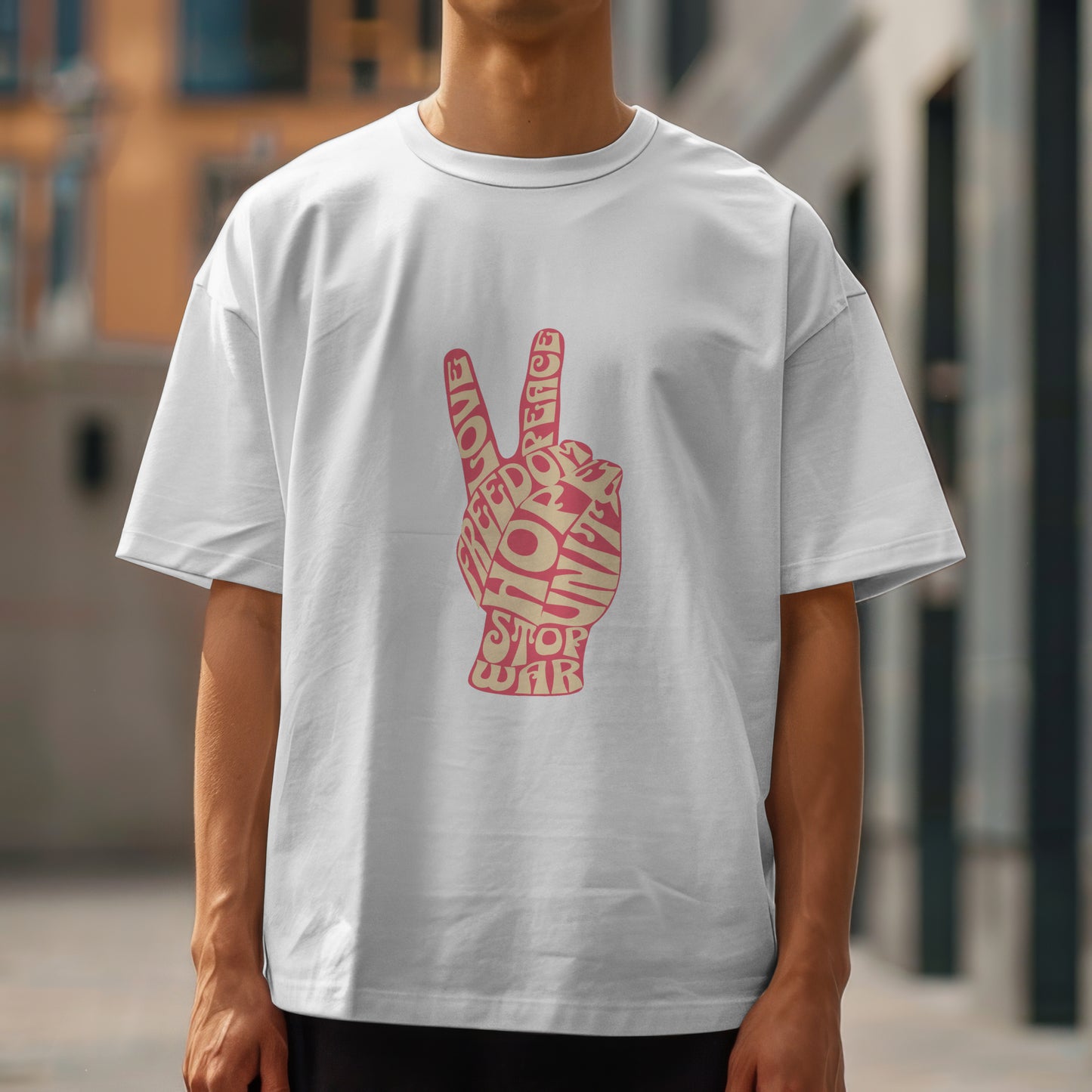 Men's Peace Graphic T-Shirt - Soft Cotton Blend Tee in White, Beige, Pink, Blue, Grey, Black | Sizes S-5XL
