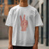 Peace Men's Graphic T-Shirt, white with pink word-art peace sign; heavyweight cotton blend, sizes S-XL.