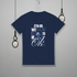Navy blue t-shirt with motivational quote on a gray background