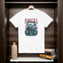 White t-shirt with a 'Sakura' design hanging in a wooden wardrobe.