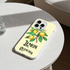 Phone case with lemon design and 'Lemon Quencher' text on a white table