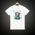 White t-shirt with a panda graphic on a hanger against a dark background