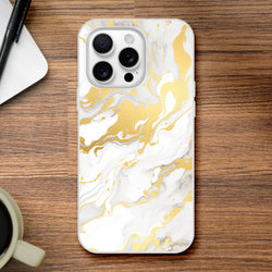 Gold & Cream Marble iPhone Case for iPhone 13–16 with abstract gold veins; slim matte finish.