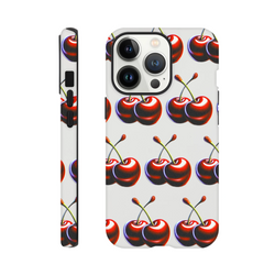 Cherries patterned tough protective iPhone case with dual-layer wraparound design for iPhone 16, 15, 14, 13