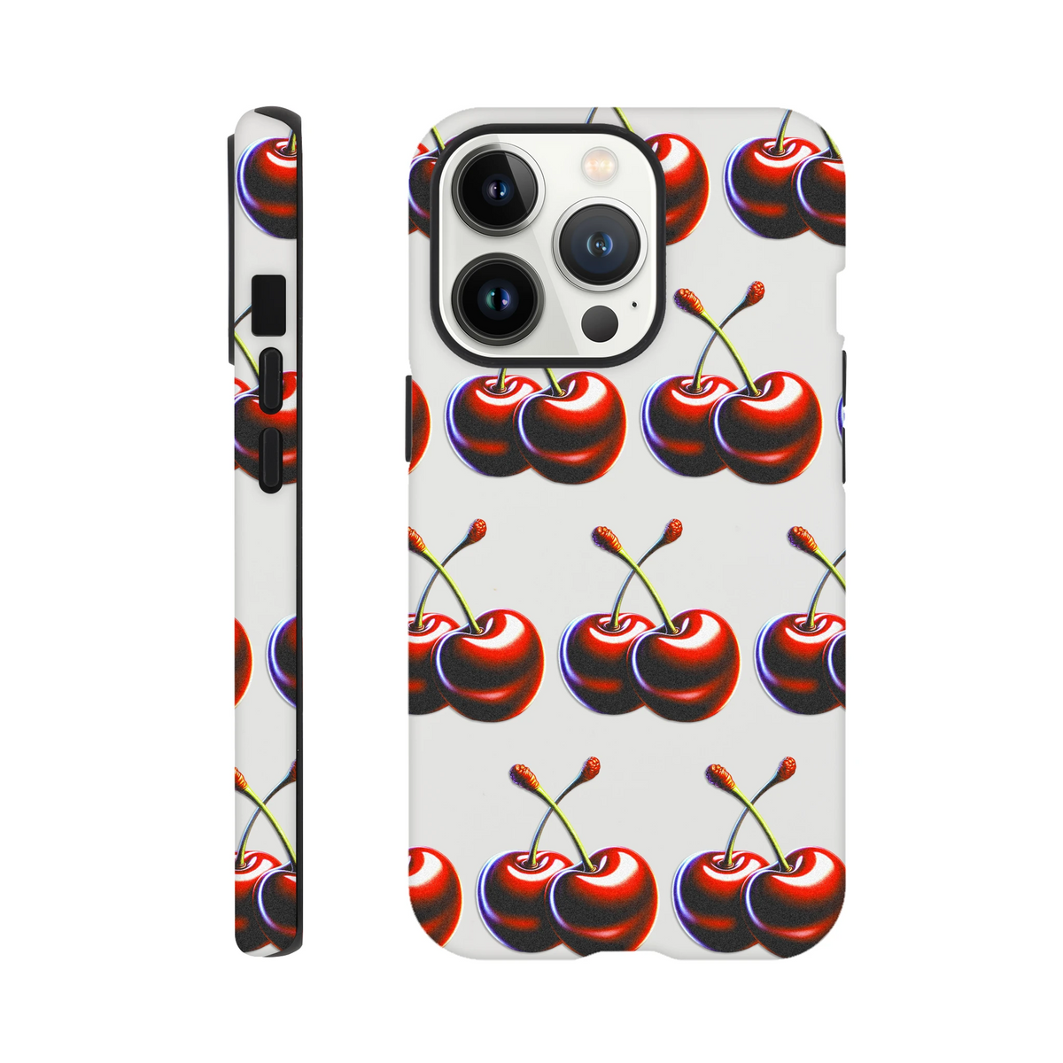 Cherries patterned tough protective iPhone case with dual-layer wraparound design for iPhone 16, 15, 14, 13
