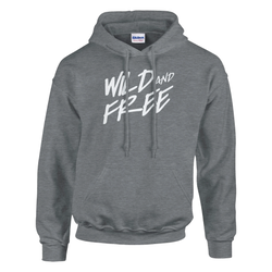 Cute Wild And Free Hoodie for Women in gray with bold white slogan, cozy streetwear for casual outings.