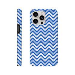Blue and white retro zigzag iPhone case with durable tough protection and wraparound chevron print for models 13-16.