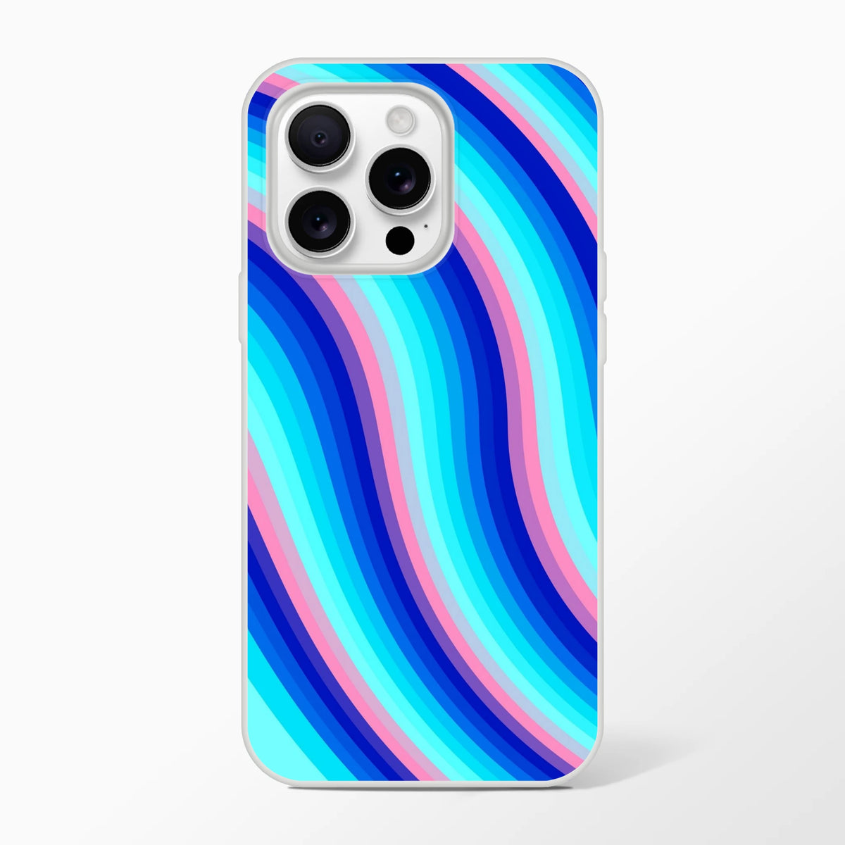 Blue & Pink Retro Wave iPhone Case for iPhone 13–16 with matte finish and vivid Y2K swirl.