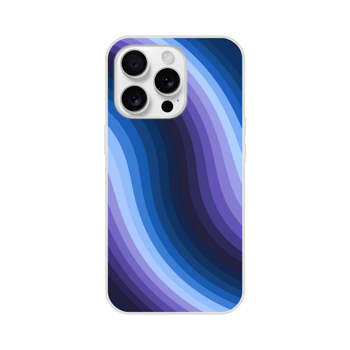 Blue Retro Wave iPhone case (13-16) with abstract Y2K swirl and matte finish.