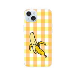 Yellow banana-gingham iPhone case for 13–16, bold streetwear-inspired protective shell.