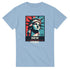 Light blue men's graphic tee featuring Statue of Liberty poster in red and teal tones.