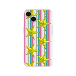 Pastel striped iPhone case with gold stars, slim TPU, smooth matte finish for iPhone 13–16.