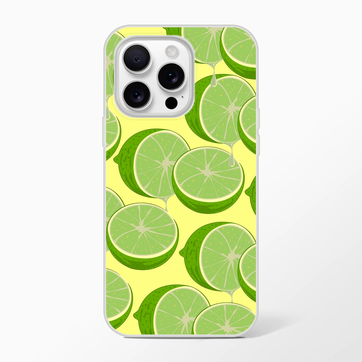 Cute Lime Slice iPhone Case for iPhone 13-16 with lime-slice pattern on yellow background.