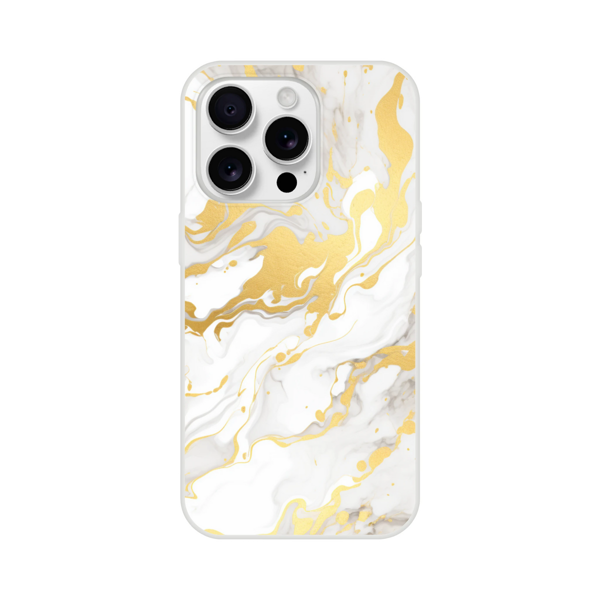 Gold and cream marble iPhone case for 13–16, luxury abstract aesthetic with matte finish.