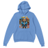 Blue men's Urban Teddy Bear Hoodie, 50/50 cotton blend, graphic bear in urban wear amid graffiti background.