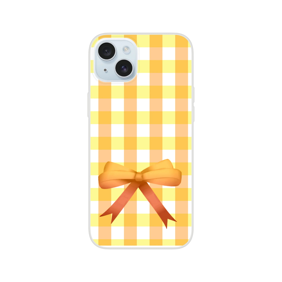 Yellow gingham bow iPhone case for iPhone 13-15 with cute coquette aesthetic.