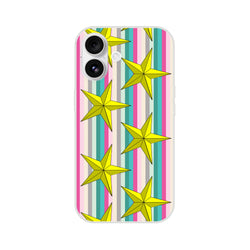 Pastel stripe iPhone case with gold stars for iPhone 13-16; slim TPU, fingerprint-resistant matte finish.