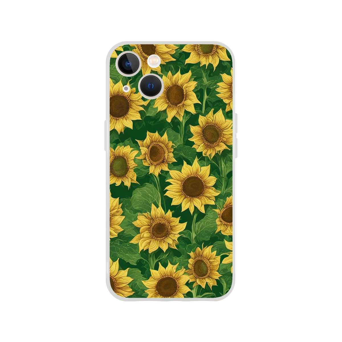 Sunflower iPhone Case (13-16) Cute Floral Botanical Phone Cover with yellow sunflowers on green leaves