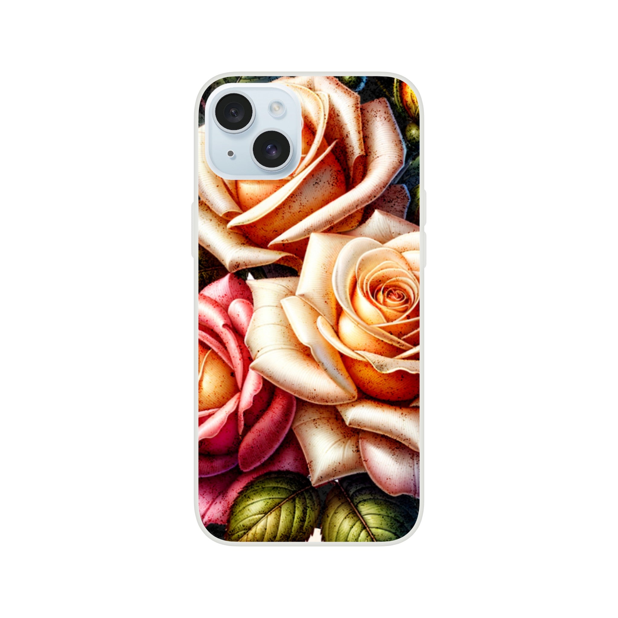 Roses floral iPhone case with a slim protective shell for iPhone 16, 15, 14, 13; vivid rose design