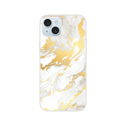 Gold & Cream Marble iPhone Case (13-16) with luxury abstract aesthetic, slim matte finish.