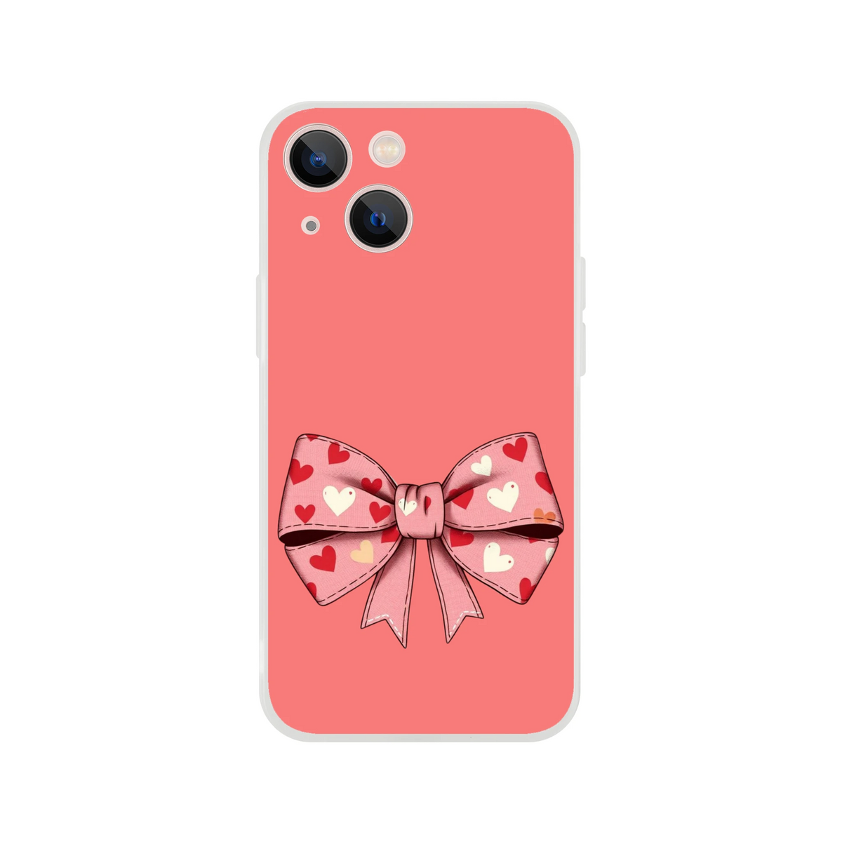 Pink iPhone case with a large heart-patterned bow design for iPhone 13–16