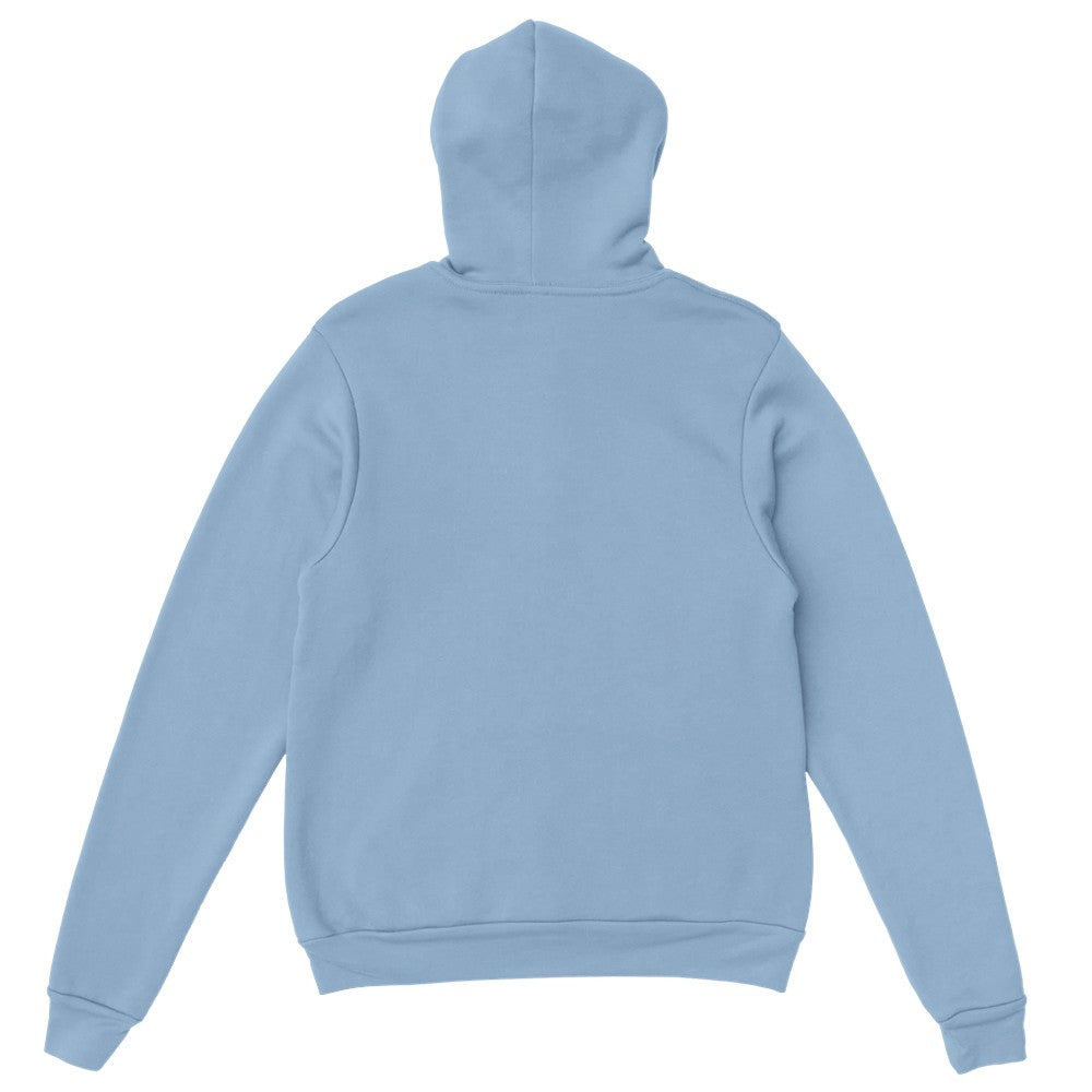 Back view of Berlin Graphic Women’s Hoodie in blue; soft cotton blend, relaxed fit, sizes S–XL.