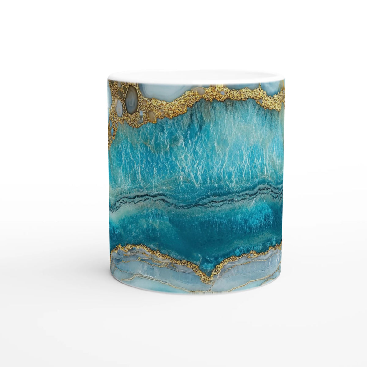 Blue and Gold Agate Mug with luxury marble‑effect ceramic finish, ideal for coffee or tea.