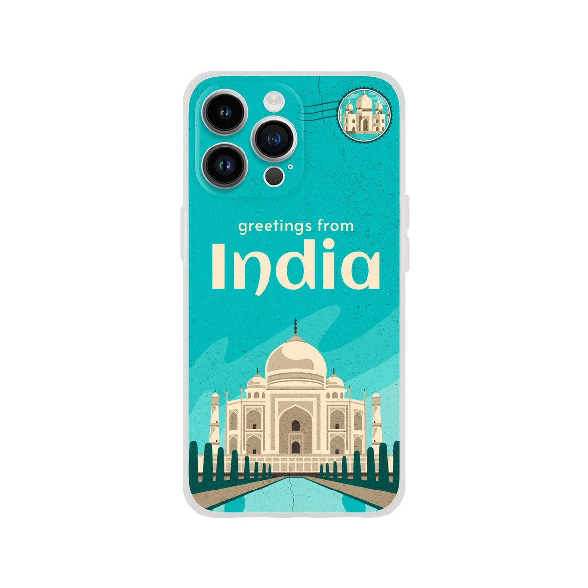 Vintage Postcard India Holiday iPhone case with Taj Mahal motif and protective Flexi shell