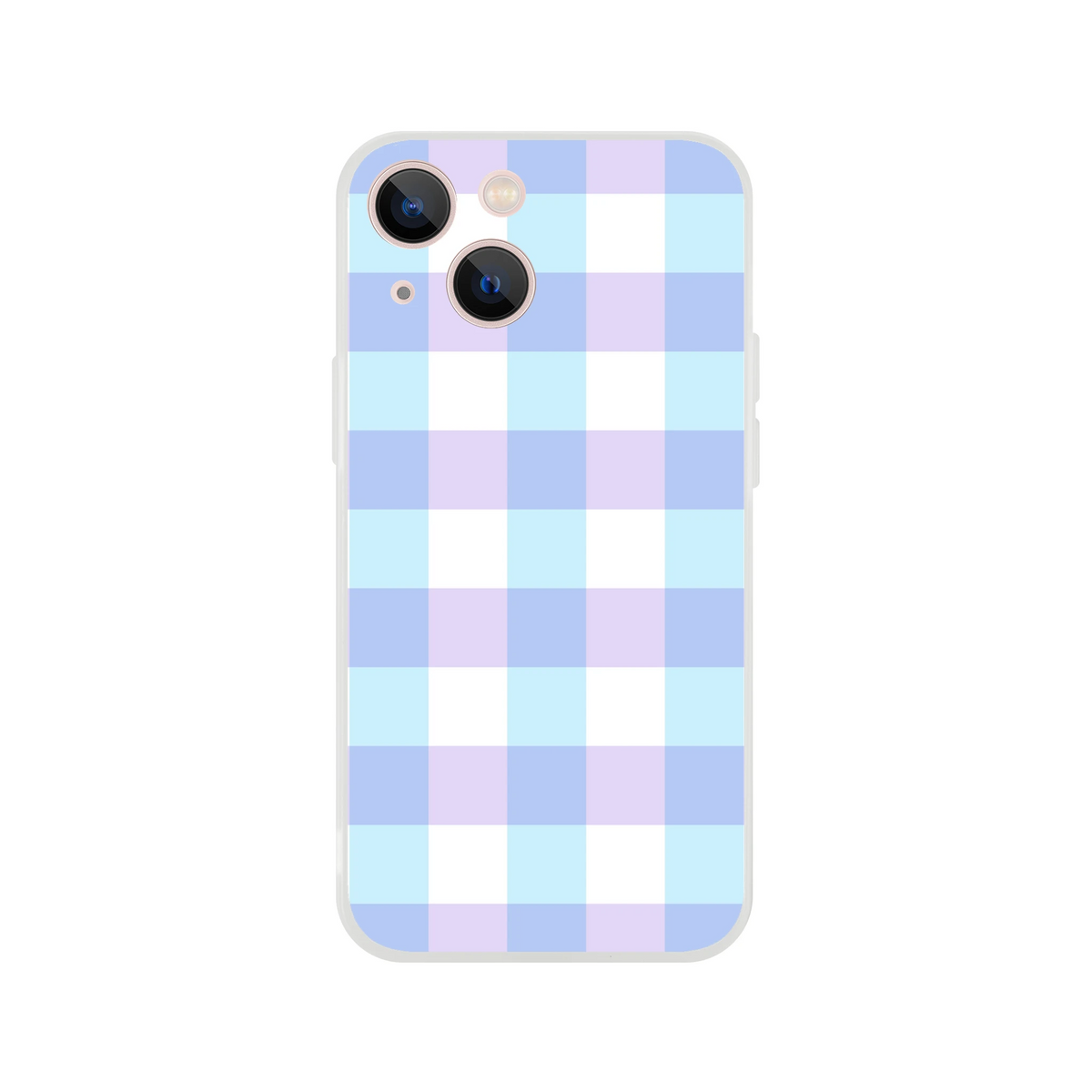 Blue gingham pastel checkered iPhone case for 13-16, slim flexible shell.