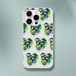 Transparent Chill Dog slim protective phone case with bulldog wearing sunglasses and popsicle pattern for iPhone 13-16