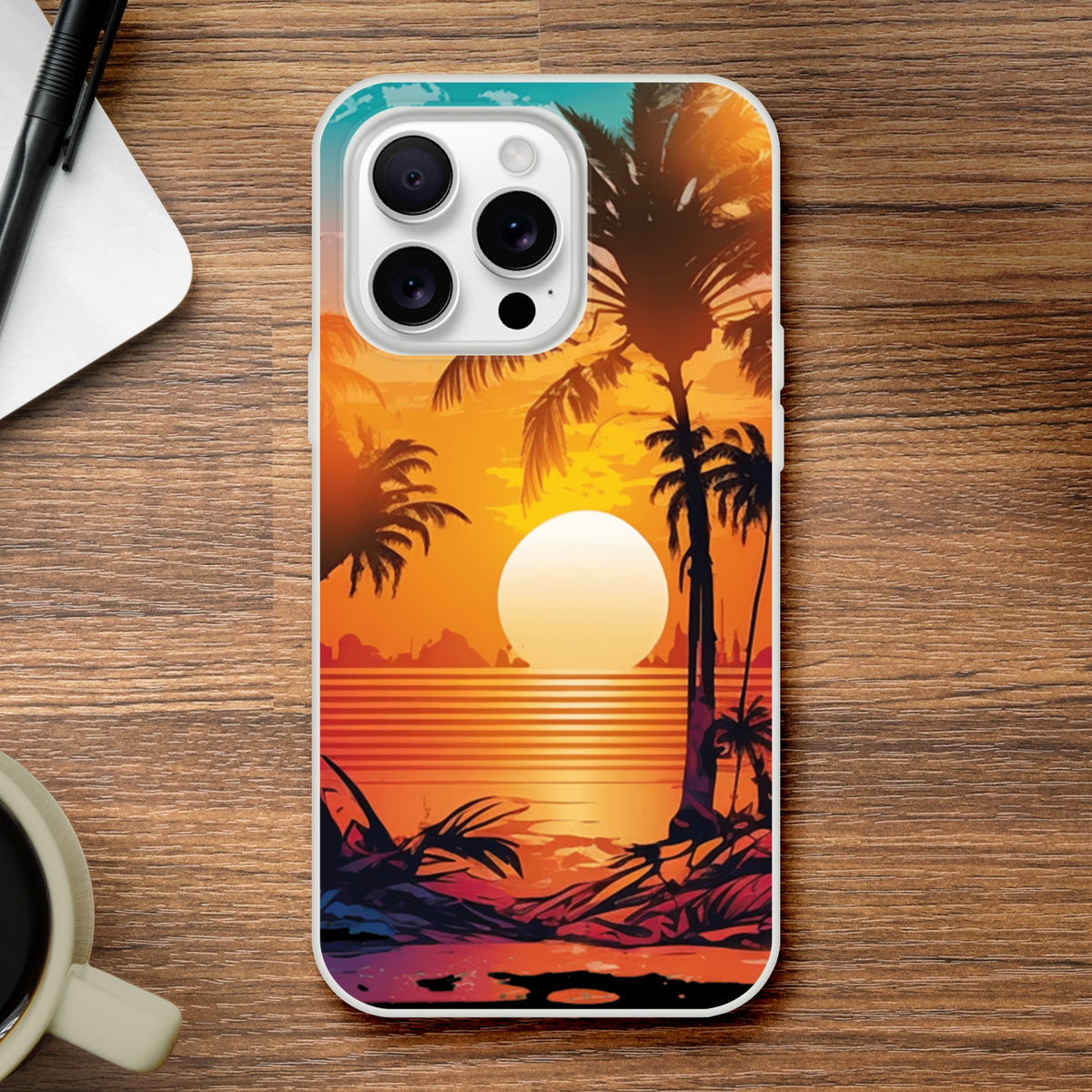 Tropical Sunset: palm trees at sunset on a slim protective case for iPhone 16-13