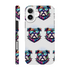 Bulldog iPhone case with wraparound print for iPhone 16 15 14 13, colorful sunglasses-wearing dog, spiked collar, glossy finish.