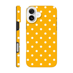Orange & white polka dot tough iPhone case with shock-absorbing dual-layer TPU shell for iPhone 13-16.