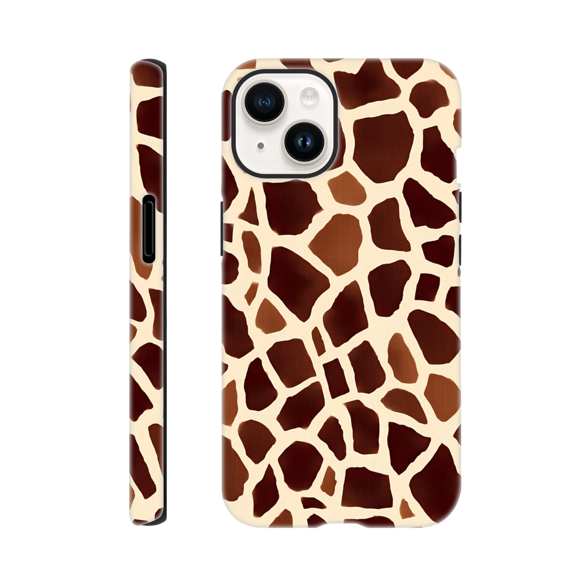 Tough iPhone case featuring a bold giraffe print Safari animal pattern that wraps around the edges for wild streetwear style protection.