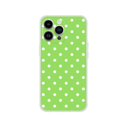 Retro green and white polka dot iPhone case with matte finish and shock-absorbing protection for models 13-16.