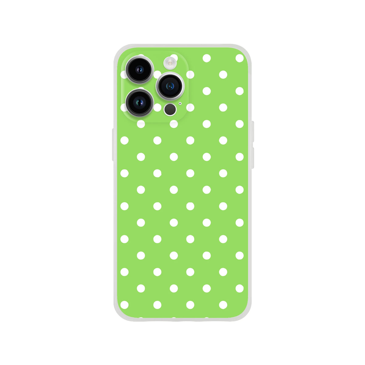 Retro green and white polka dot iPhone case with matte finish and shock-absorbing protection for models 13-16.