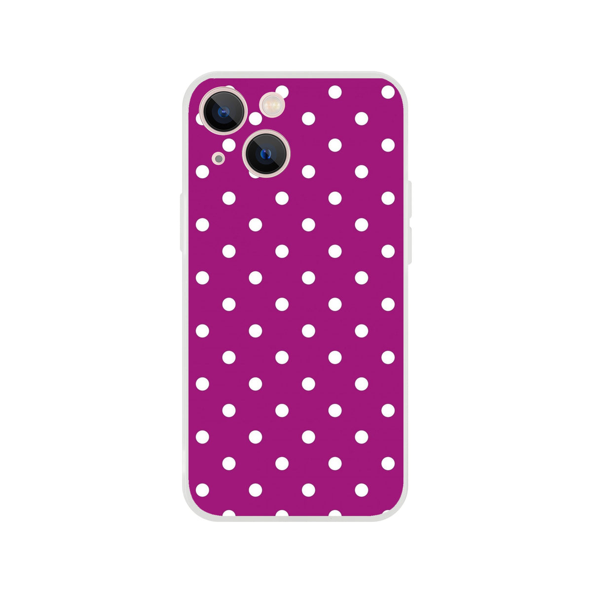 Retro purple and white polka dot iPhone case with matte finish. Shock-absorbing TPU phone cover for iPhone 13-16.