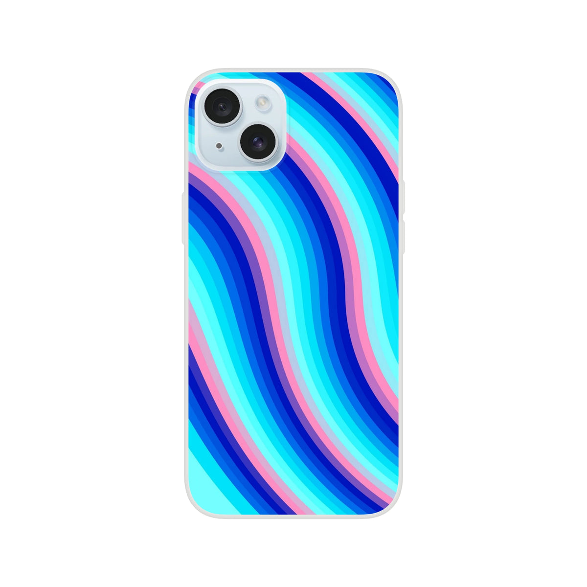 Blue and pink retro wave swirl iPhone case for iPhone 13-16 with a matte finish, Groovy Y2K style.