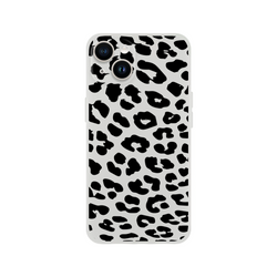 Retro Snow Leopard iPhone Case with gray background and black leopard print for iPhone 13-16, animal aesthetic.