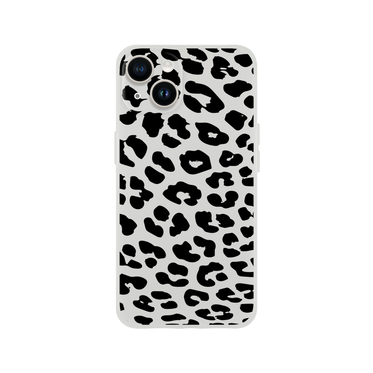 Retro Snow Leopard iPhone Case with gray background and black leopard print for iPhone 13-16, animal aesthetic.