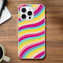 Groovy Rainbow Wave iPhone Case for iPhone 13–16 with slim, flexible silhouette and matte finish, retro Y2K style